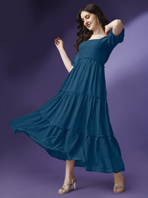 Femvy Women Solid Anarkali Kurta(Blue)