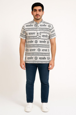 Aadhya designers Men Printed Straight Kurta(Grey, White)
