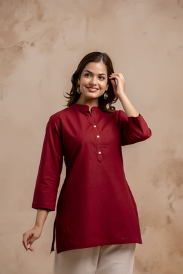 Anmi Solid Women Straight Kurta(Maroon)