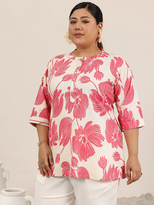 EXTRA LOVE BY LIBAS Women Floral Print Straight Kurta(Pink)