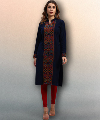 HEMLOCK Women Self Design Straight Kurta(Blue)