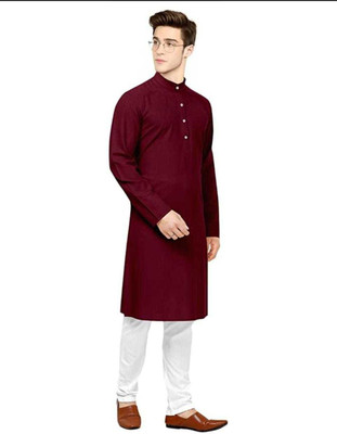 CRYSTALREVENUE Men Solid Straight Kurta(Maroon)