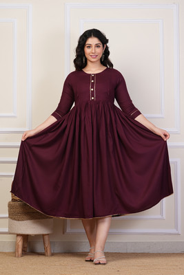 Rangeelo Jaipur Women Solid Flared Kurta(Multicolor)