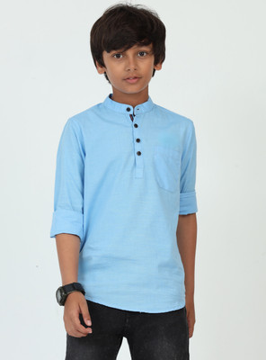 ROCKET SCIENCE Boys Solid Straight Kurta(Light Blue)