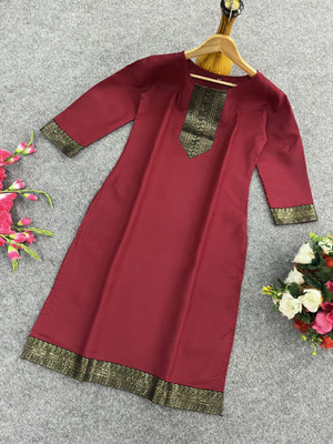 Zivapez Women Solid Straight Kurta(Maroon)