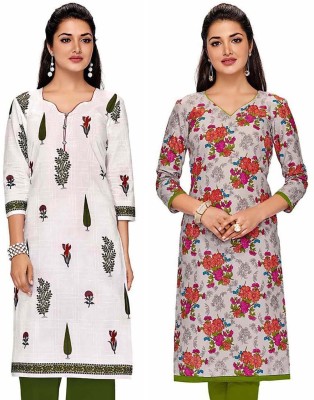 Jevi Prints Women Printed Straight Kurta(White, Grey)