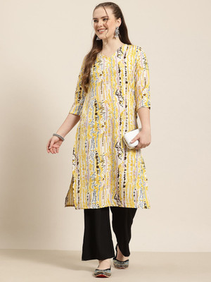 HERE&NOW Women Printed Straight Kurta(Yellow)