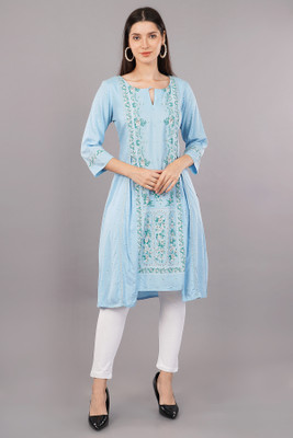 shruthi Women Printed A-line Kurta(Light Blue)