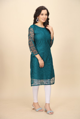 Manthan Creation Women Self Design A-line Kurta(Dark Blue)