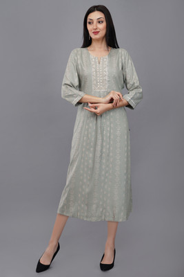 shruthi Women Embroidered A-line Kurta(Light Green)