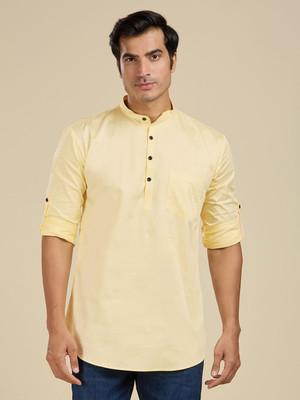 Rajubhai Hargovindas Men Solid Straight Kurta(Yellow)