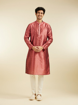DIWAS by Manyavar Men Self Design Straight Kurta(Red)