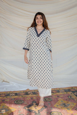 LattaGhaba Women Floral Print A-line Kurta(White)