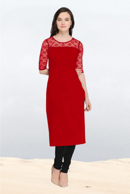 Maheshvi Women Solid Straight Kurta(Red)
