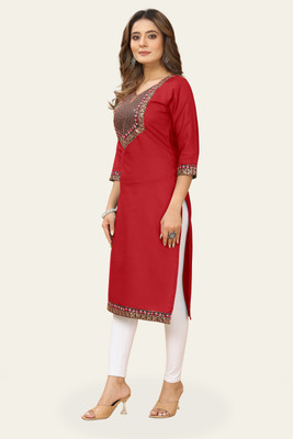 BHADRAVATI Women Solid A-line Kurta(Red)