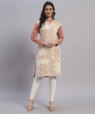 QUIN FLETCHER Women Printed Straight Kurta(Pink)