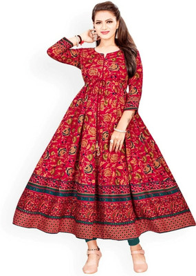 mahadevara creation Women Printed Anarkali Kurta(Maroon)