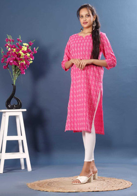 Smartgod Women Printed Straight Kurta(Pink)