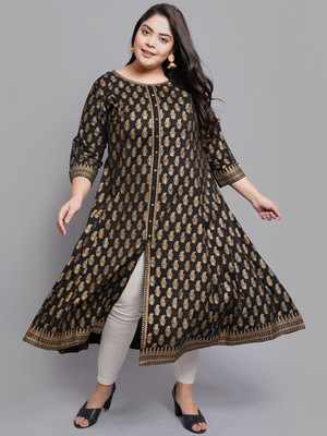 Yash Gallery Women Printed Anarkali Kurta(Black)