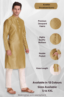 Koshin Men Block Print Straight Kurta(Gold)