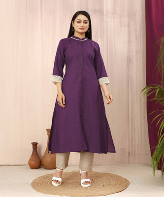 ODD by Poshaak Women Self Design A-line Kurta(Purple)