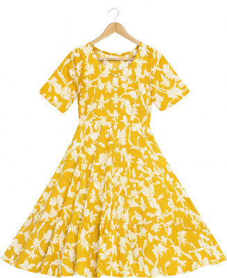 HouseOfCommon Women Floral Print, Printed Flared Kurta(Yellow)