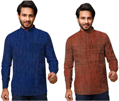 Priya Enterprises Men Self Design A-line Kurta(Blue, Maroon)