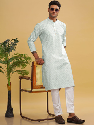 ANOUK Men Abstract Straight Kurta(Green)