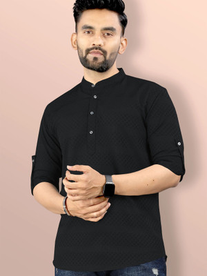 VeBNoR Men Self Design Straight Kurta(Black)