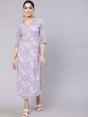 anjil Women Floral Print A-line Kurta(Multicolor)