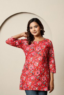 El Cielo Women Printed Straight Kurta(Multicolor, Red)