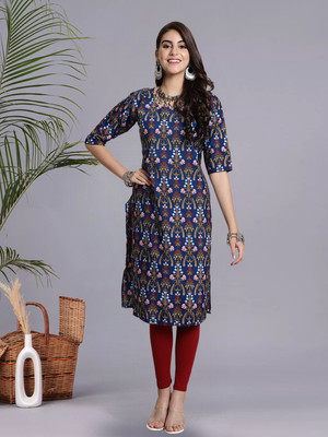 1 Stop Fashion Women Printed A-line Kurta(Dark Blue)