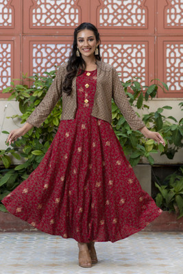 ftDiva Women Self Design Anarkali Kurta(Maroon)
