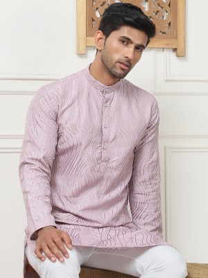 Jompers Men Embroidered Straight Kurta(Pink)