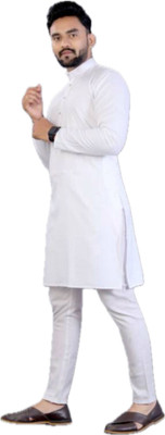 RAYGREN Men Solid A-line Kurta(White)