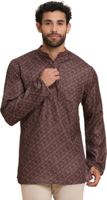 Arch Element Men Geometric Print Straight Kurta(Brown)