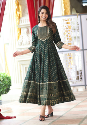 Rangeelo Jaipur Women Floral Print Flared Kurta(Multicolor)