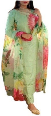 Tejasvi Fashion Women Solid, Floral Print A-line Kurta(Light Green)
