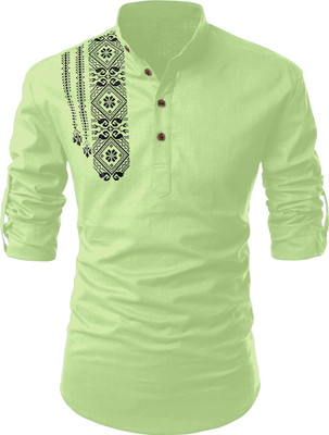 FOLGEN Men Solid Straight Kurta(Light Green)