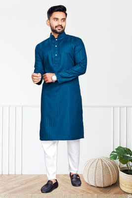 GalaxyZone Men Solid A-line Kurta(Dark Blue)