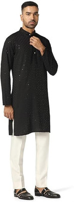 SONBAI Men Embroidered, Chikan Embroidery A-line Kurta(Black)