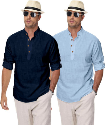 clothingveda Men Self Design Straight Kurta(Blue, Dark Blue)