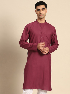 ANOUK Men Solid Straight Kurta(Maroon)