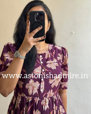 NERKSRE Women Printed Flared Kurta(Purple)