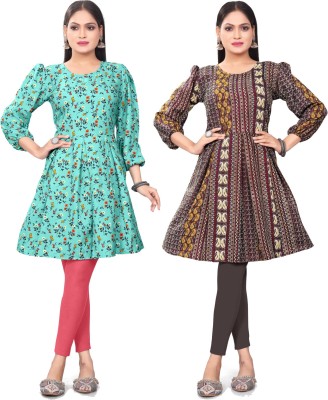 Moruka Women Printed A-line Kurta(Green, Red)