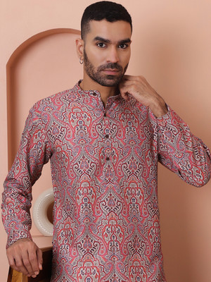 Jompers Men Printed Straight Kurta(Red)