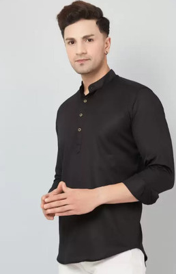 Shree Dutt Creation Men Solid Straight Kurta(Black)