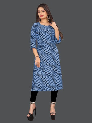 dharmanandan creation Women Printed Flared Kurta(Blue)