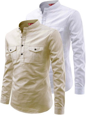 Yugnik Men Solid A-line Kurta(Beige)