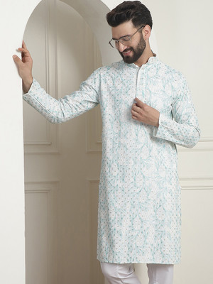 SOJANYA Men Embroidered Straight Kurta(Green)